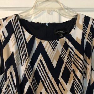 Beige and Navy Blue Belted Dress